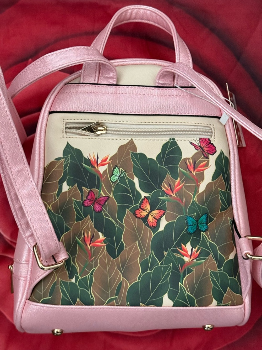 New Authentic Frida Kahlo cartoon Pink Floral Mini Faux leather Backpack w/tags - Picture 3 of 7